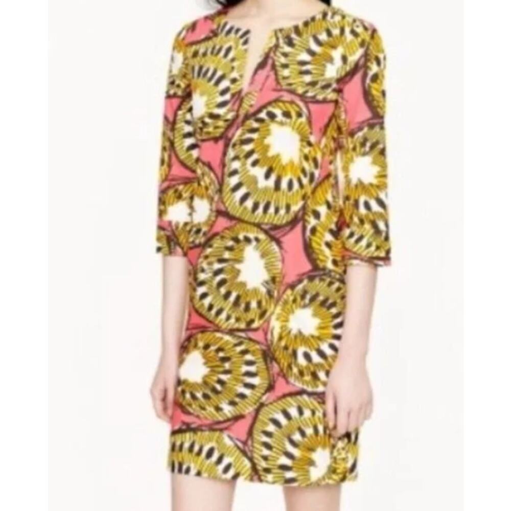 J. Crew Size 4 Pink Yellow Ratti Electric Kiwi Sunburst Print Shift Dress